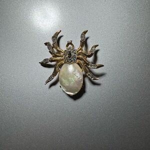 Gold and Silver Spider Brooch with Pearl